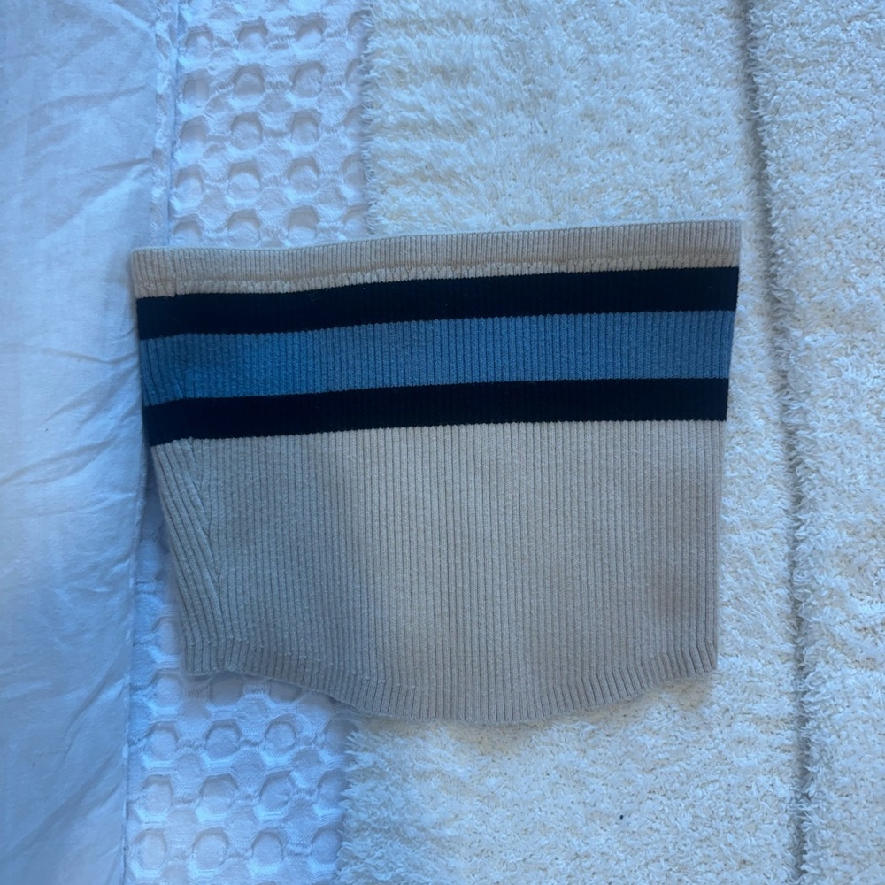 Edikted Beige Tube Top with Black and Blue Stripes
